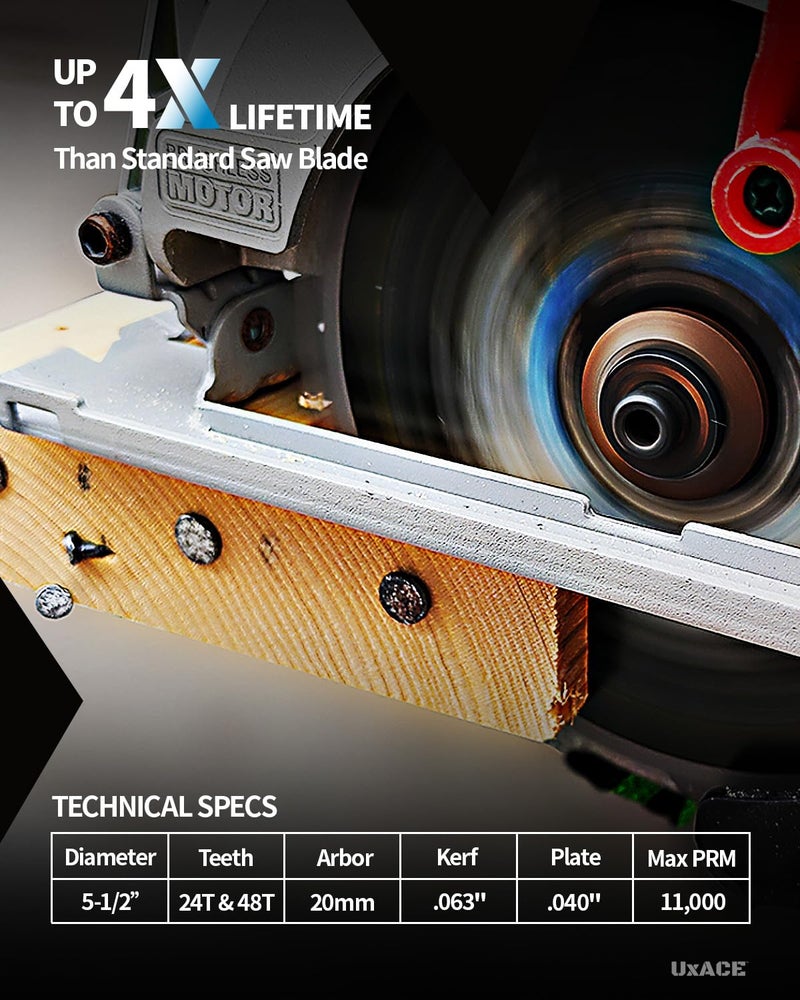 UXACE 5-1/2-Inch 24&48-Tooth Circular Saw Blade with 20 mm Arbor, Framing & Ultra Finish Wood Cutting, Carbide Tip, Thin Kerf, for Plywood, MDF, OSB, Laminated, 2 Pack - Image 3